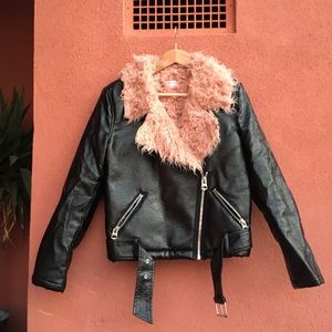 Sunset + spring pink furry faux leather jacket